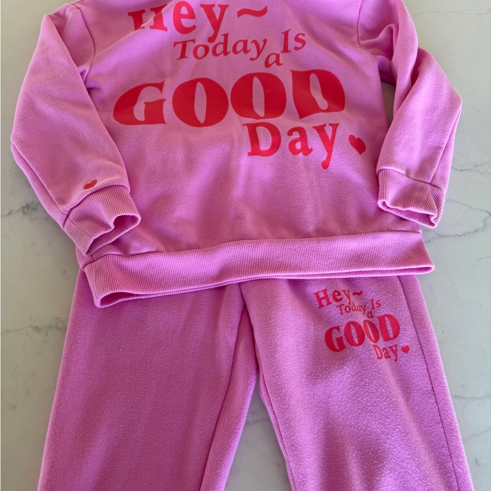 Cat & Jack Girls Pink Today is a good day sweatshirt sweatsuit set Size Medium 8 - Picture 4 of 4